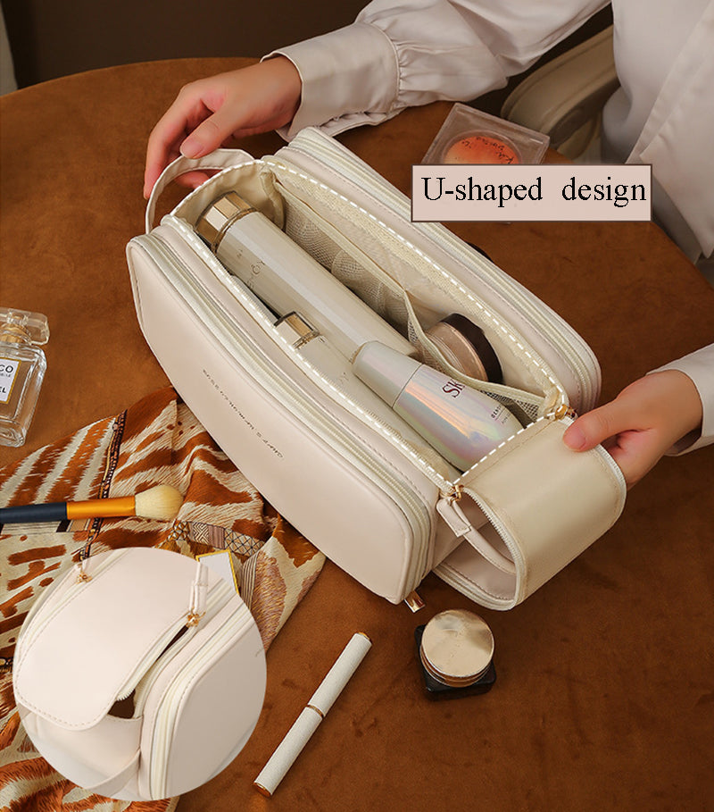 Three-layer Double Zipper U-shaped Design Cosmetic Bag